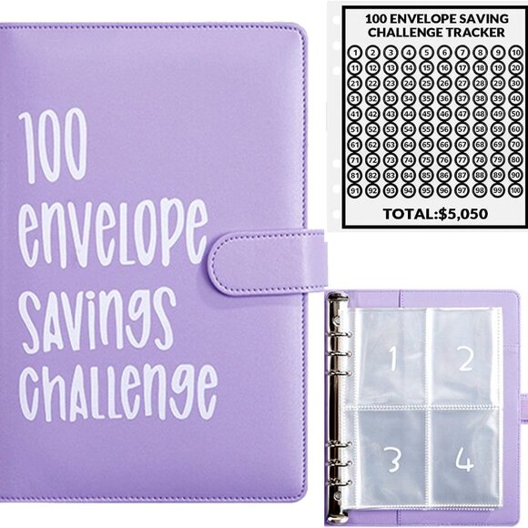 100 Envelope Money Savings Challenge Binder $5,500 (Purple) - Picture 1 of 5